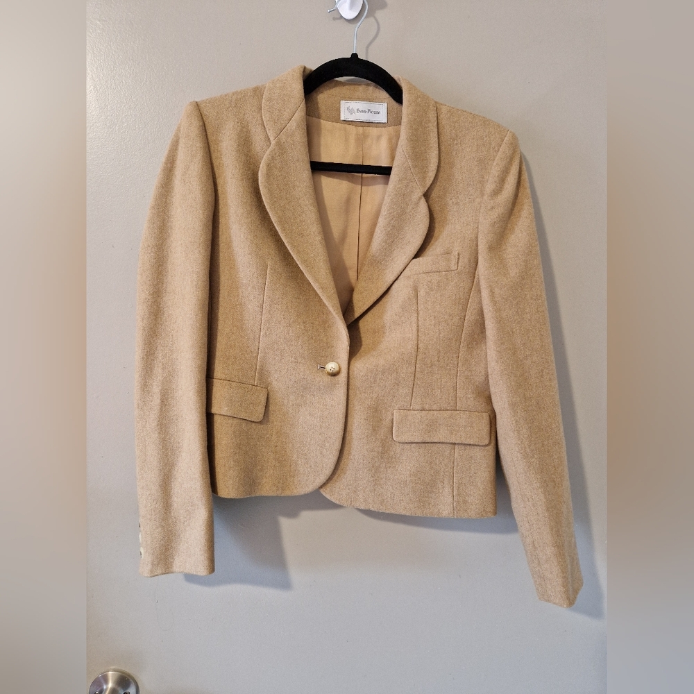 Evan Picone Vintage WOOL 80's Union Made Cropped Blazer Camel Tan Size 8